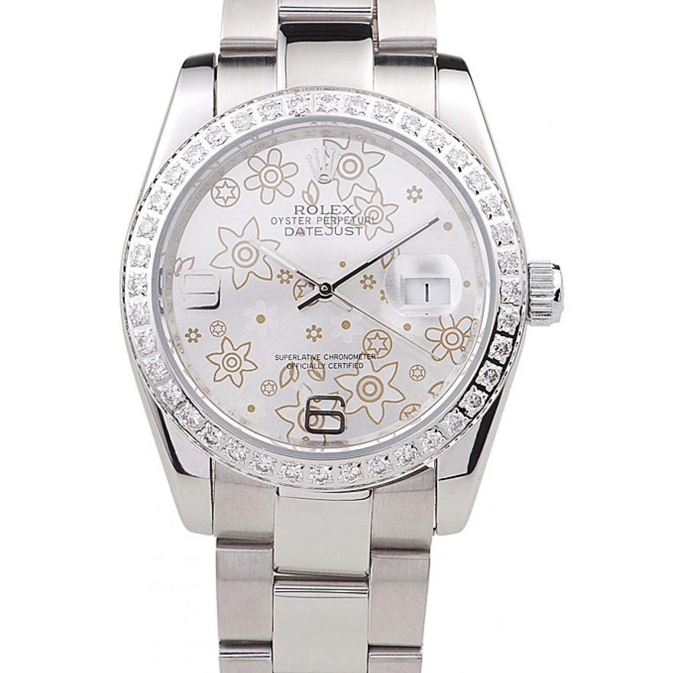 Aaa replica watch Dial Silver 98081 Diamond Flowers Plated Polished Datejust Rolex Steel Stainless 0724